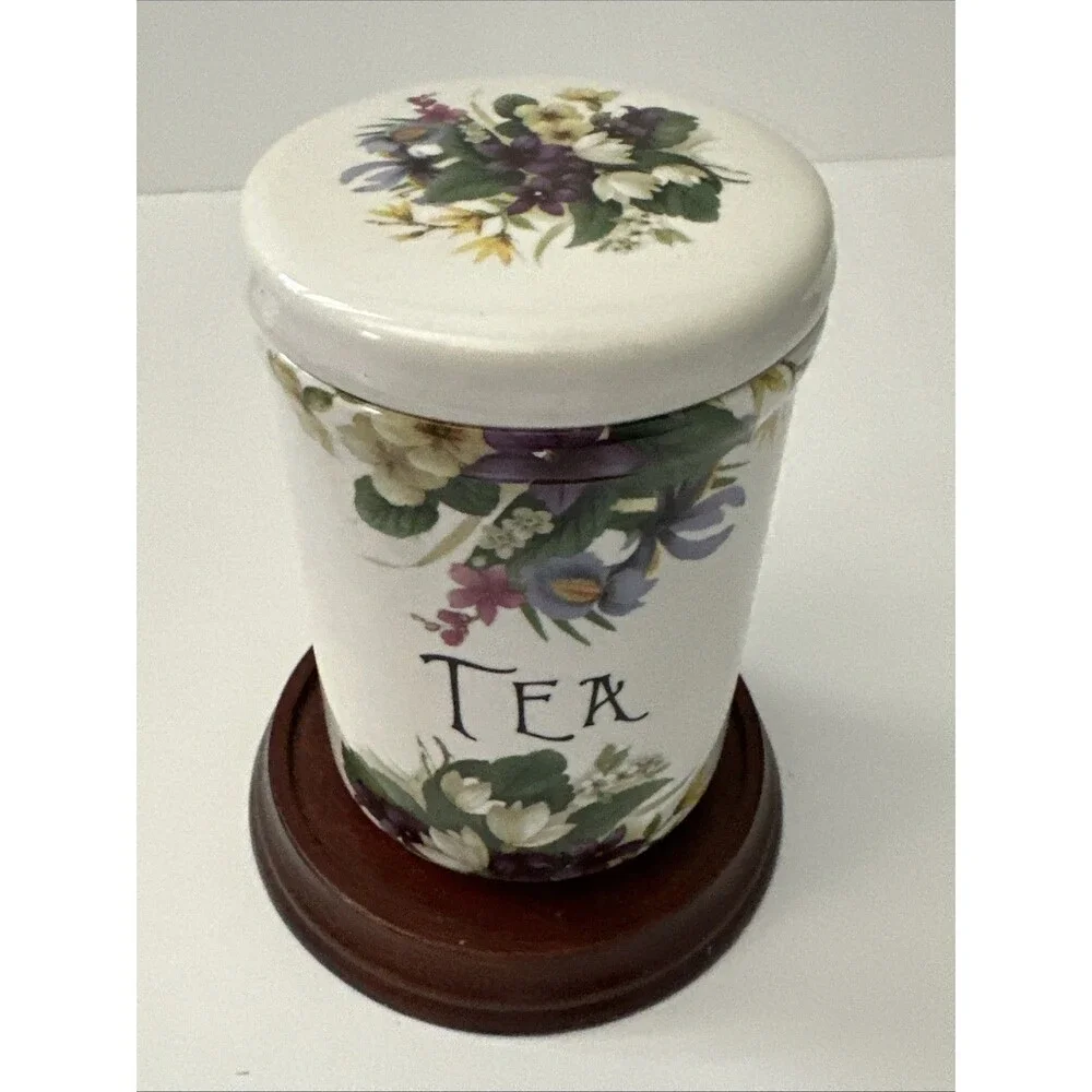 Vintage English Floral Tea Caddy Canister/Lid Kitchenware 60’s- 70’s Botanical